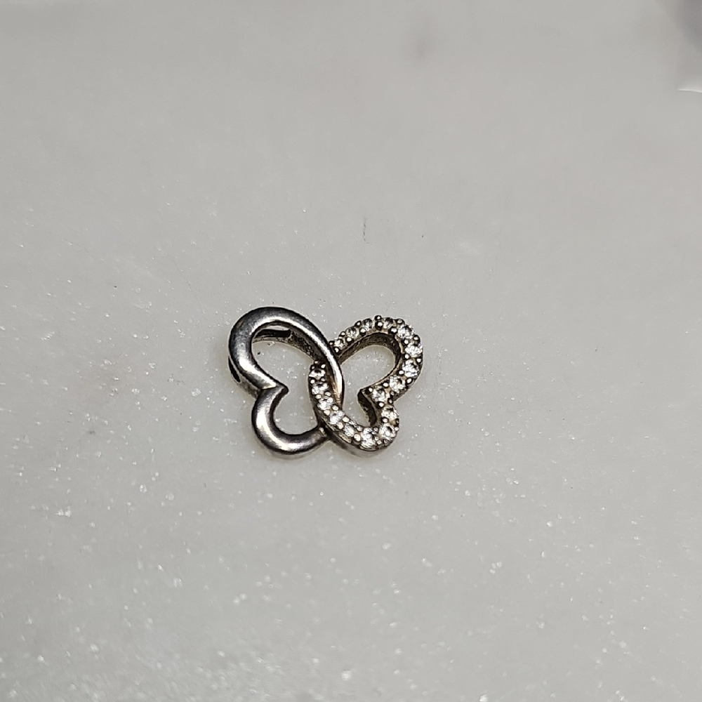 Sterling Silver SAI 925 Joined Heart Pendant (Butterfly) Cubic Zirconia Stones